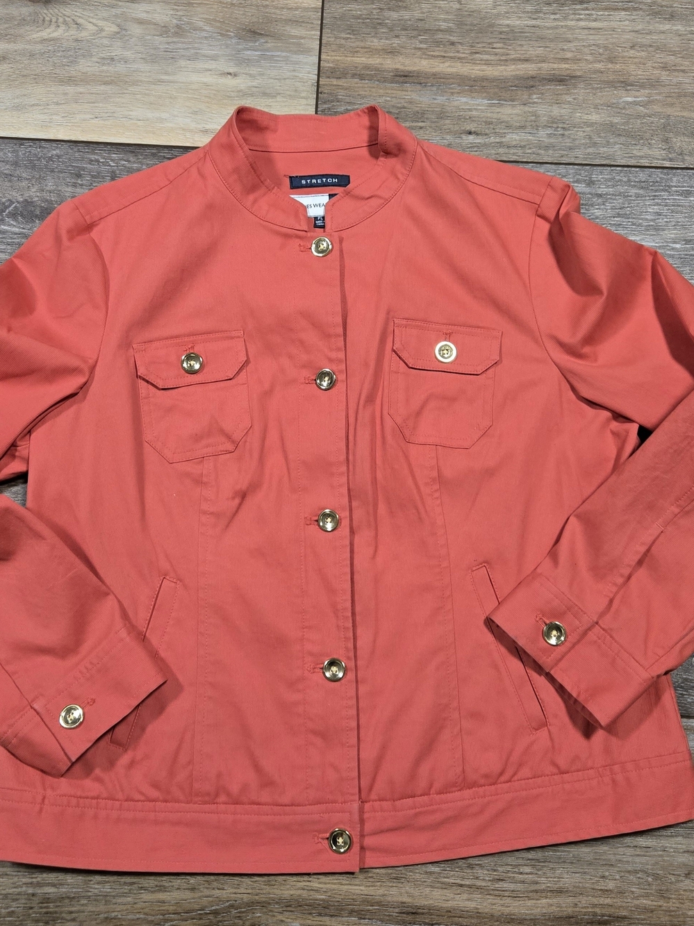 Jones Wear Studio Coral Orange Stretch Utility Jacket Size PL (Stain)